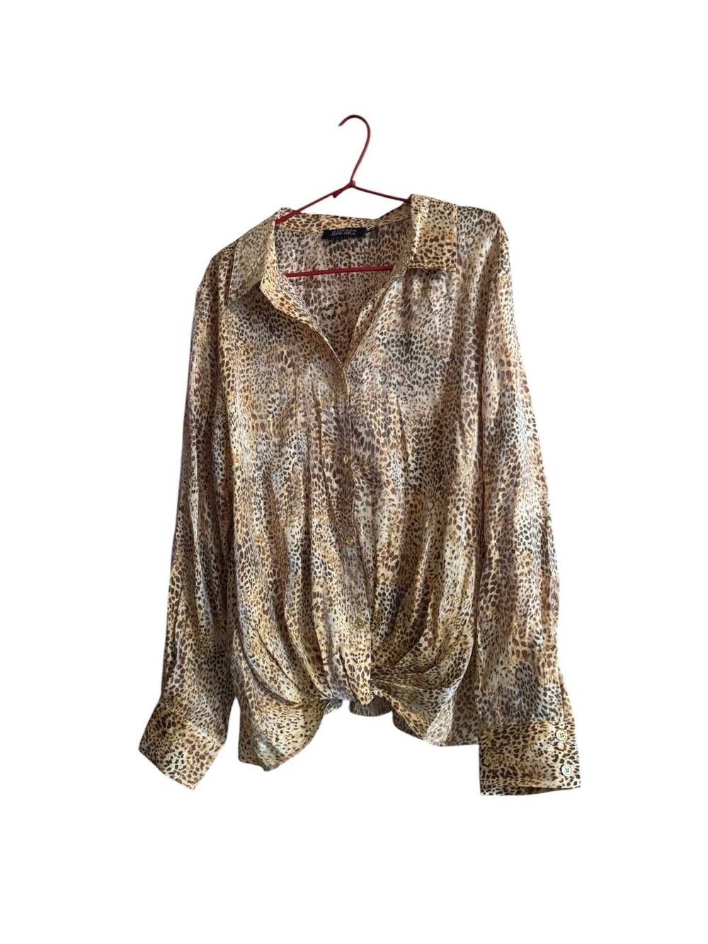 Badgley Mischka Leopard Print Satin Blouse Size Large